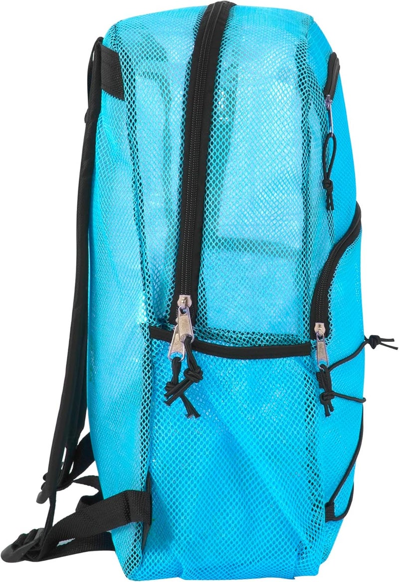 Trailmaker Deluxe See Through Mesh Backpack with Bungee Cord & Adjustable Padded Straps for Swimming, Travel (Aqua) - Image 5
