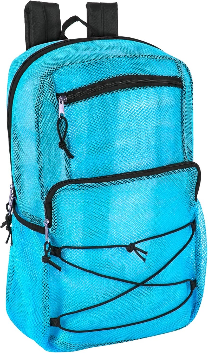 Trailmaker Deluxe See Through Mesh Backpack with Bungee Cord & Adjustable Padded Straps for Swimming, Travel (Aqua) - Image 1