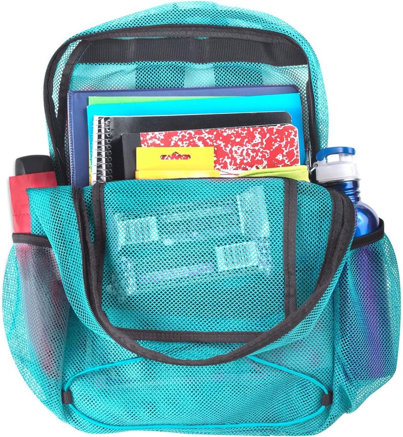 Trailmaker Deluxe See Through Mesh Backpack with Bungee Cord & Adjustable Padded Straps for Swimming, Travel (Aqua) - Image 4