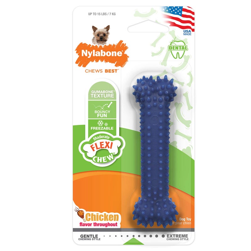 Nylabone Textured Dental Bone Flexi Chew Toy for Dogs, Dog Toys for Moderate Chewers, Chicken Flavor, X-Small - Up to 15 lbs, 1 Count - Image 2