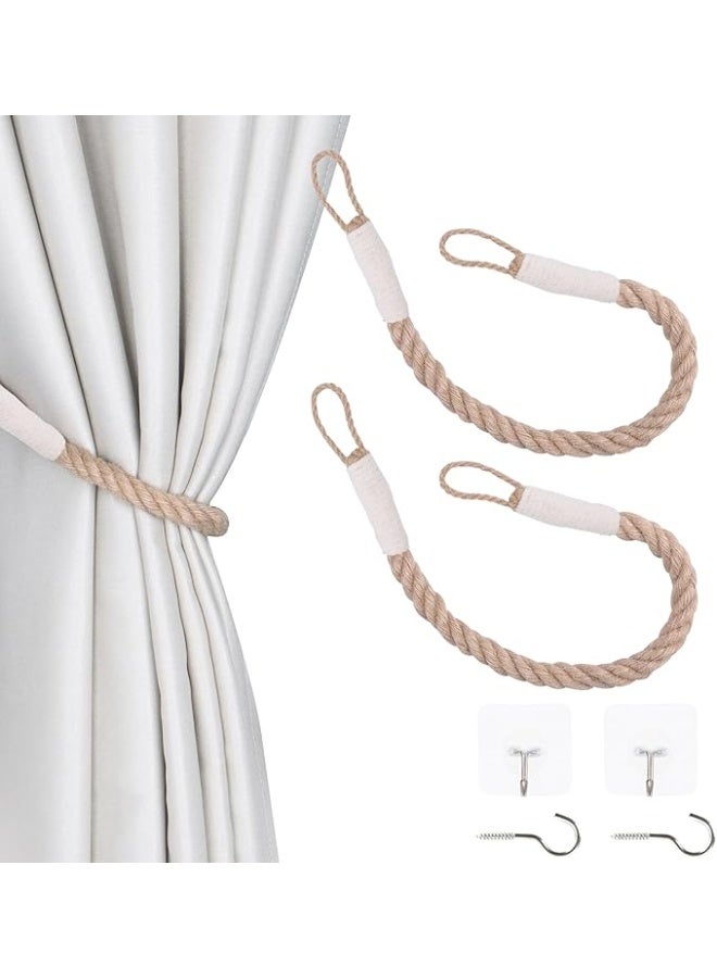 انتيكيانو أربطة ستائر  حبل من القنب الملتوي للديكور، أربطة خلفية مصنوعة يدويا للستائر، أربطة خلفية للستائر من قطعتين (بيج، 2) (C-1) - Image 3