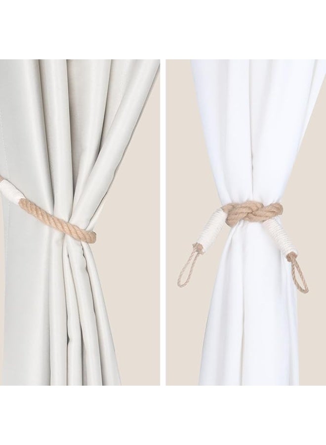 انتيكيانو أربطة ستائر  حبل من القنب الملتوي للديكور، أربطة خلفية مصنوعة يدويا للستائر، أربطة خلفية للستائر من قطعتين (بيج، 2) (C-1) - Image 2
