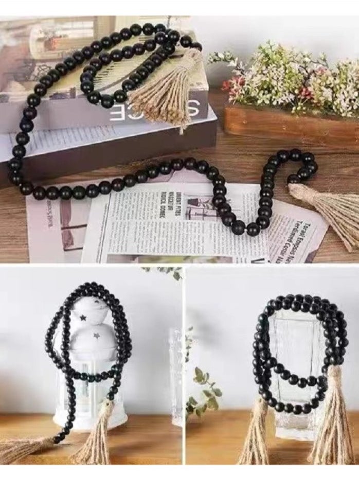 Kutis 2-Piece Set Home Decoration String Of Beads Creative Tassel Design Hanging Decoration Wood Black 140 cm  - Image 4