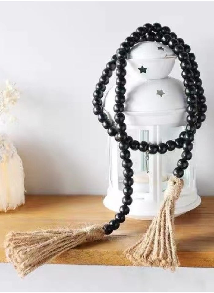 Kutis 2-Piece Set Home Decoration String Of Beads Creative Tassel Design Hanging Decoration Wood Black 140 cm  - Image 3