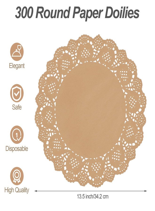 MCEAST 300 Pack Round Brown Kraft Paper Doilies 13.5 Inches Lace Paper Place Mats Rustic Scallop Doily Disposable Paper Table Pads for Food Cakes Crafts Party Weddings Tableware Decor - Image 2