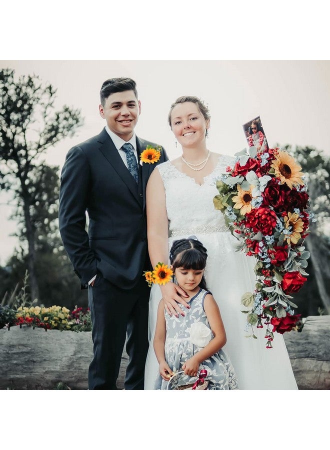 VIOCIWUO Artificial Sunflower Boutonniere Bride And Groom Sunflower Wrist Corsage Set For Formal Parties And Weddings (1Pcs Bride Wrist Flower And 1Pcs Groom Corsage) - Image 5