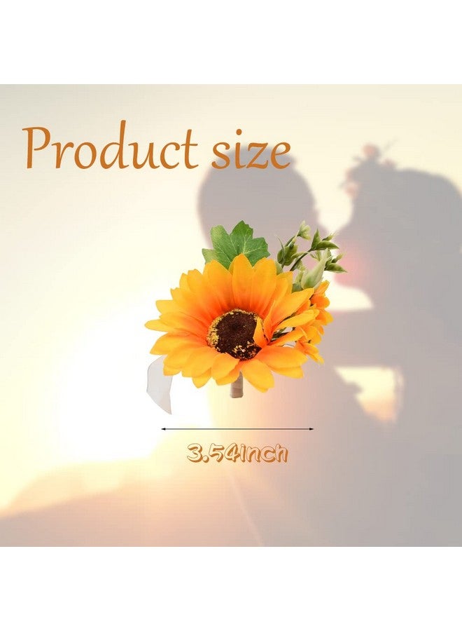 VIOCIWUO Artificial Sunflower Boutonniere Bride And Groom Sunflower Wrist Corsage Set For Formal Parties And Weddings (1Pcs Bride Wrist Flower And 1Pcs Groom Corsage) - Image 3