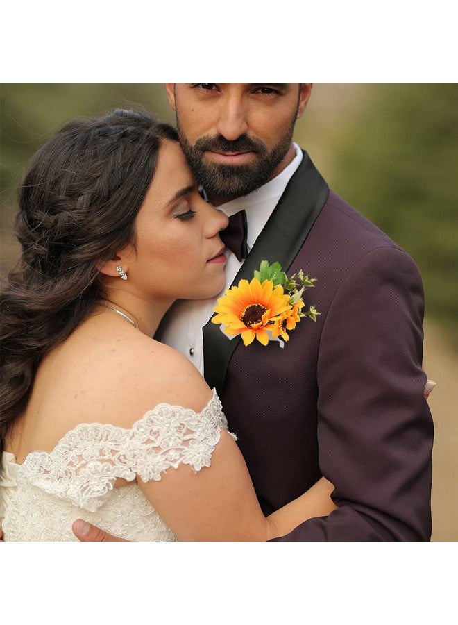VIOCIWUO Artificial Sunflower Boutonniere Bride And Groom Sunflower Wrist Corsage Set For Formal Parties And Weddings (1Pcs Bride Wrist Flower And 1Pcs Groom Corsage) - Image 4