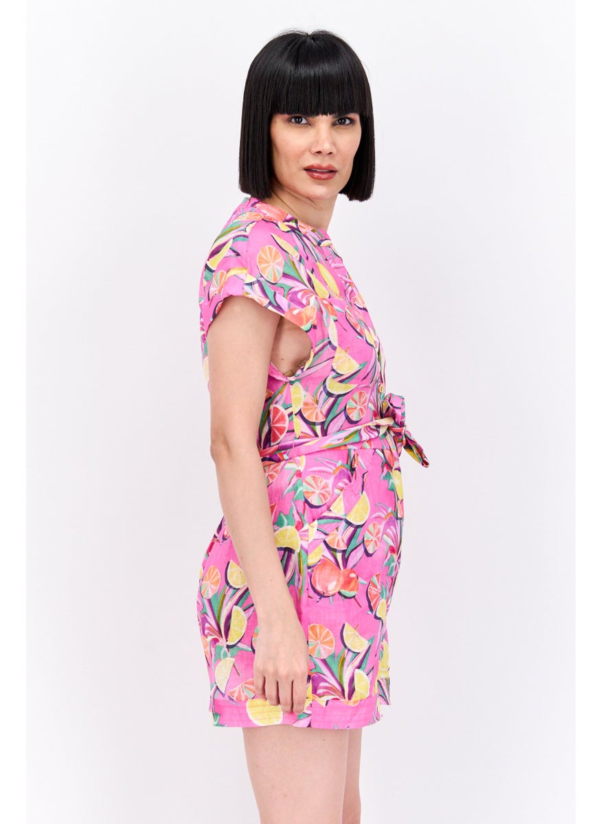 Scotch & Soda Women Floral Print Short Sleeve Jumpsuit, Pink Combo  - Image 2
