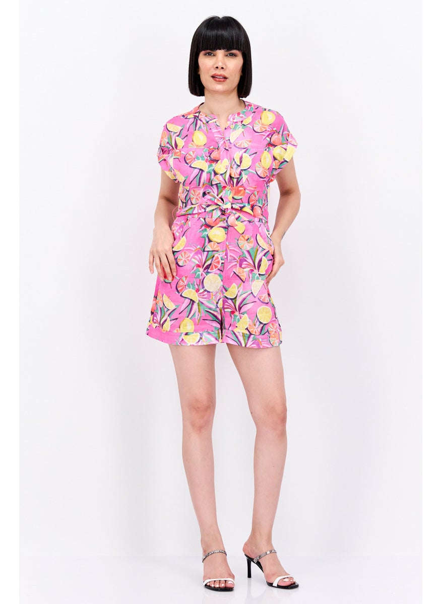 Scotch & Soda Women Floral Print Short Sleeve Jumpsuit, Pink Combo  - Image 3
