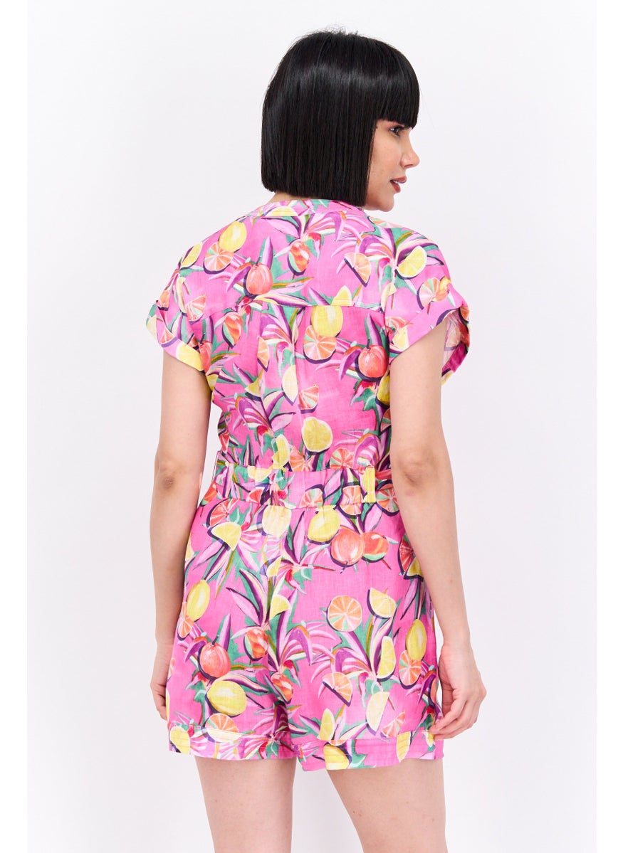 Scotch & Soda Women Floral Print Short Sleeve Jumpsuit, Pink Combo  - Image 4