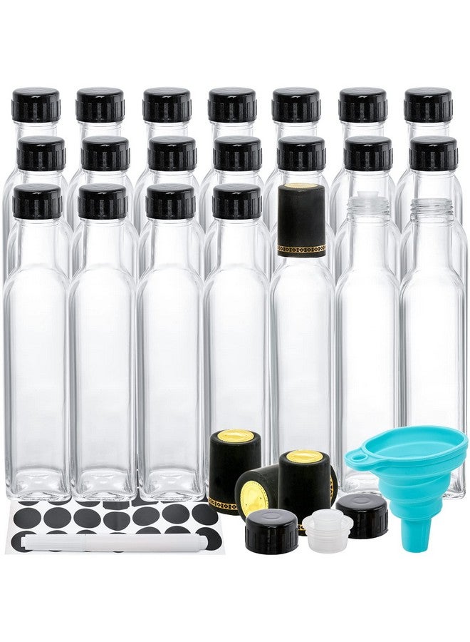 Kingrol Kingrol 18 Pack 8.5 oz Square Glass Bottles with Leak Proof Screw Caps, Hot Sauce, Oil, Vinegar, Syrup, Salad Dressing  - Image 1