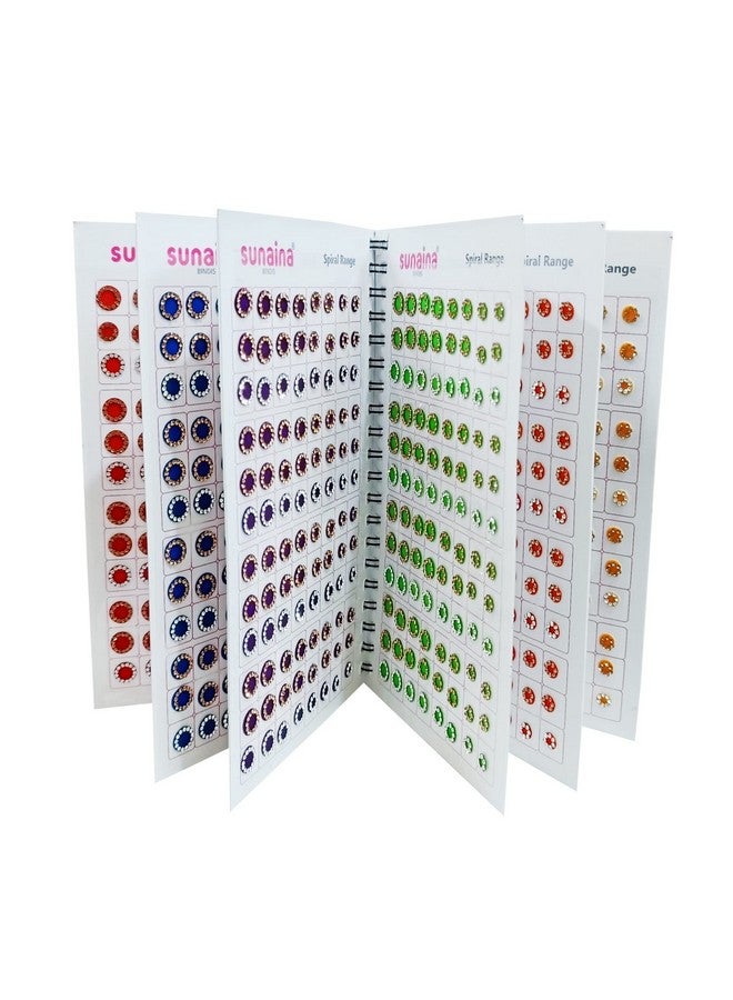 Sunaina (Original) Spiral Multicolor Round Tikka Bindi Sticker Kumkum || Forehead Golden/Silver 2 In 1 Crystal Stone Bindi Book For Women & Girls (Pack Of 948 Bindis) - Image 1