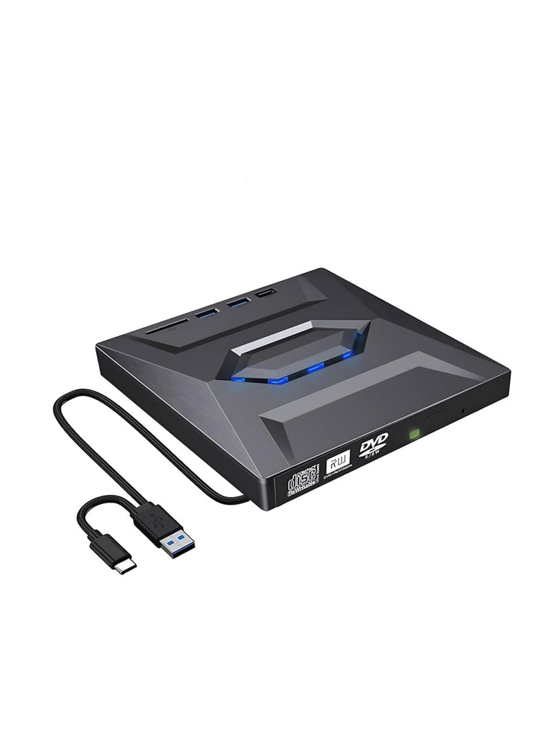 External CD DVD Drive, USB 3.0 Portable CD/DVD Player, Burner Rewriter Low Noise High Speed Data Transfer drive for Laptop Desktop PC and Support Windows 7/8/10/XP/Mac OS/Linux - Image 1