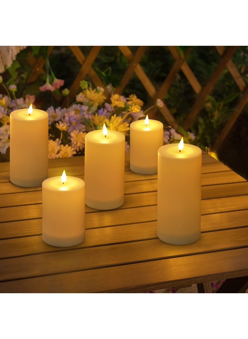 VIODAIM VIODAIM Solar Candles Outdoor Waterproof: Flameless Flickering Pillar LED Candles Set of 3 Dusk to Dawn Rechargeable Sensor Lights 3x4/5/6 Inch White  - Image 4