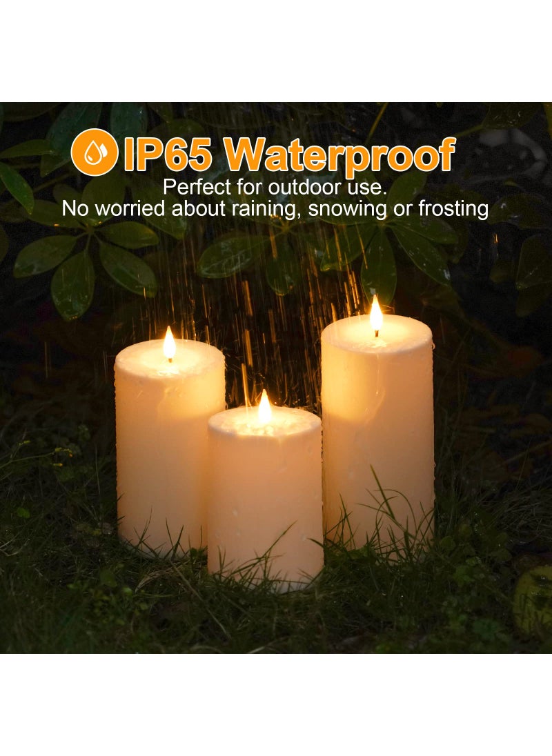 VIODAIM VIODAIM Solar Candles Outdoor Waterproof: Flameless Flickering Pillar LED Candles Set of 3 Dusk to Dawn Rechargeable Sensor Lights 3x4/5/6 Inch White  - Image 3
