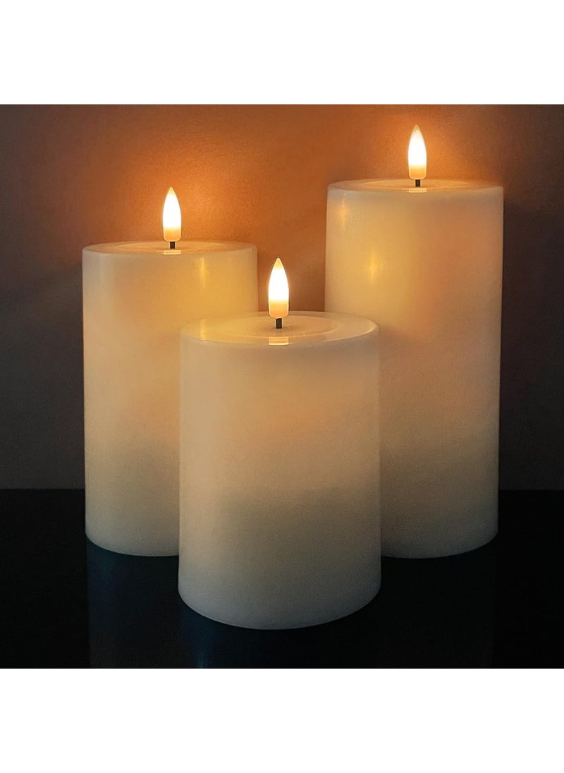 VIODAIM VIODAIM Solar Candles Outdoor Waterproof: Flameless Flickering Pillar LED Candles Set of 3 Dusk to Dawn Rechargeable Sensor Lights 3x4/5/6 Inch White  - Image 1