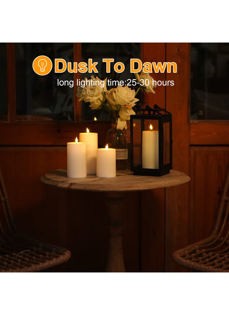 VIODAIM VIODAIM Solar Candles Outdoor Waterproof: Flameless Flickering Pillar LED Candles Set of 3 Dusk to Dawn Rechargeable Sensor Lights 3x4/5/6 Inch White  - Image 5