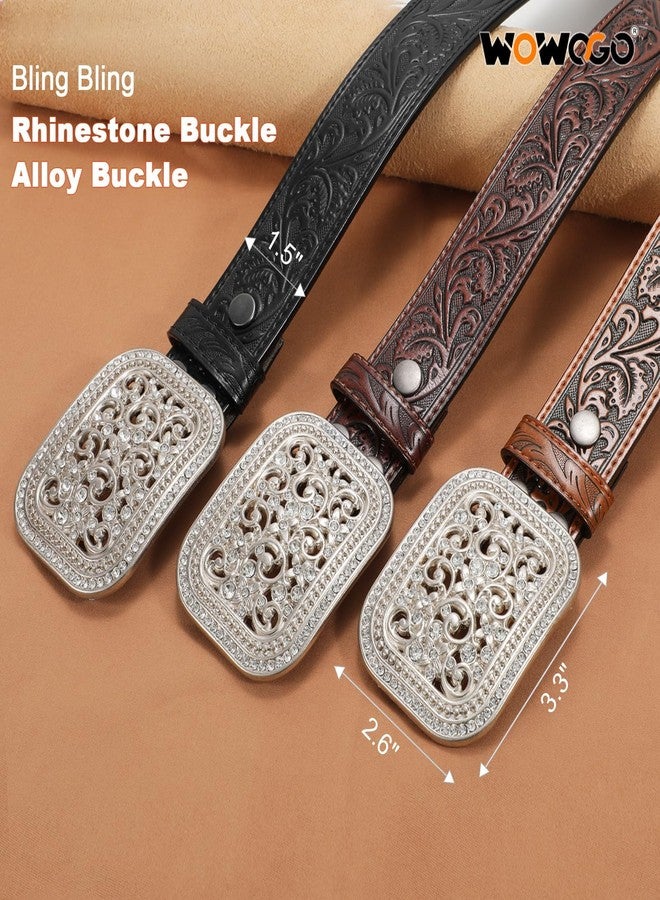 WOWOGO Women Men Western Genuine Leather Belt Cowgirl Cowboy Floral Engraved Tooled Belt Strap Embossed Scrollwork Buckle - Image 5