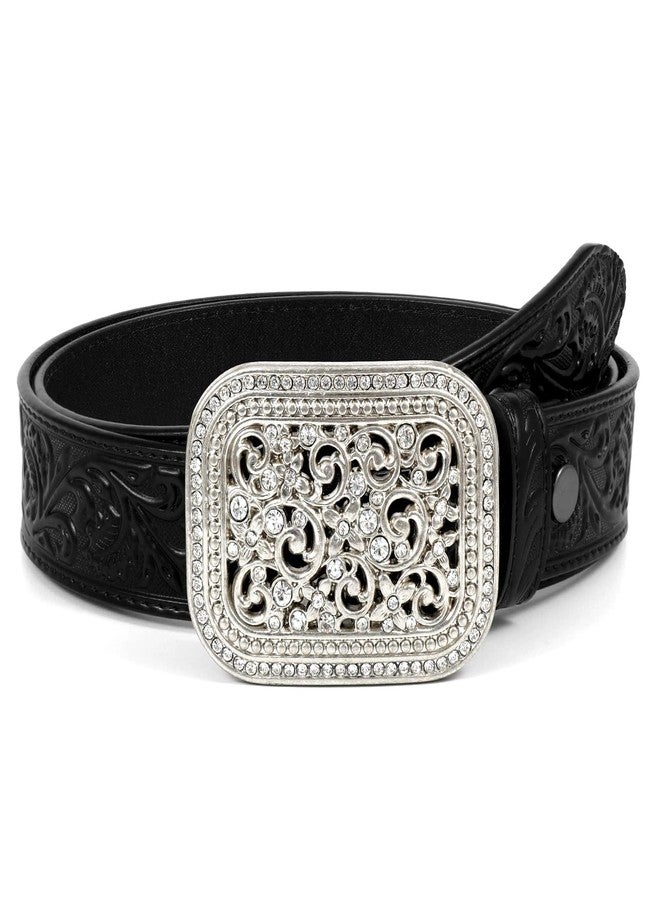 WOWOGO Women Men Western Genuine Leather Belt Cowgirl Cowboy Floral Engraved Tooled Belt Strap Embossed Scrollwork Buckle - Image 1