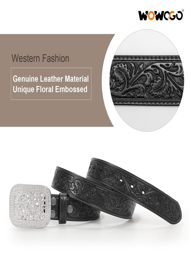 WOWOGO Women Men Western Genuine Leather Belt Cowgirl Cowboy Floral Engraved Tooled Belt Strap Embossed Scrollwork Buckle - Image 4