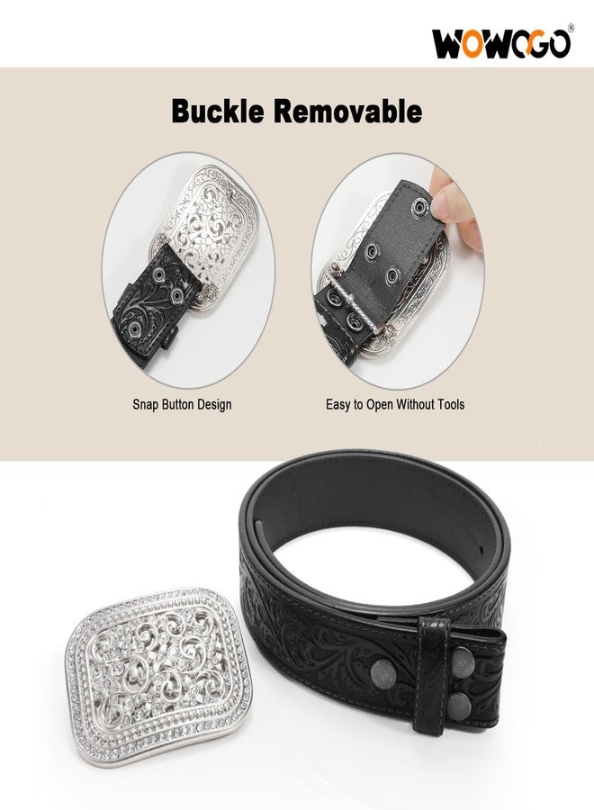WOWOGO Women Men Western Genuine Leather Belt Cowgirl Cowboy Floral Engraved Tooled Belt Strap Embossed Scrollwork Buckle - Image 3