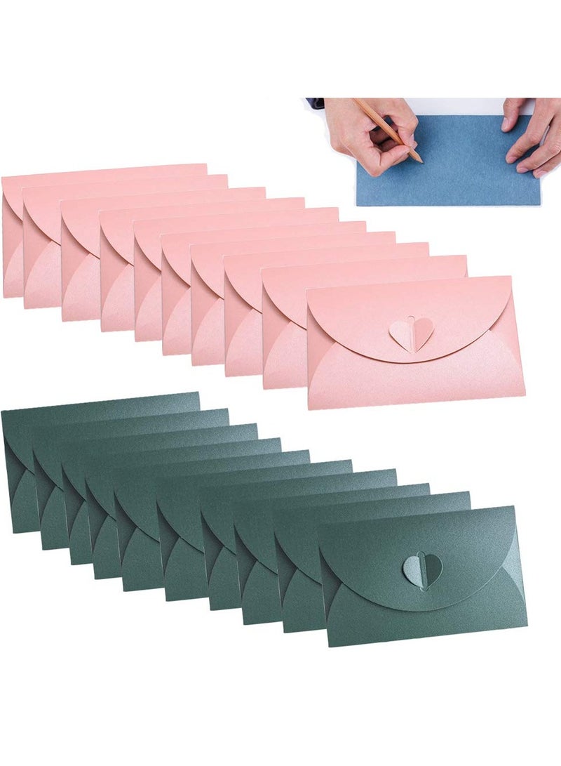 Zikra Mini Envelopes in Two Colors (20 Pieces) - Pearlescent Paper, Vintage Cute Heart Buckle for Wedding, Birthday, and Party Gift Cards (Pink & Green) - Image 1