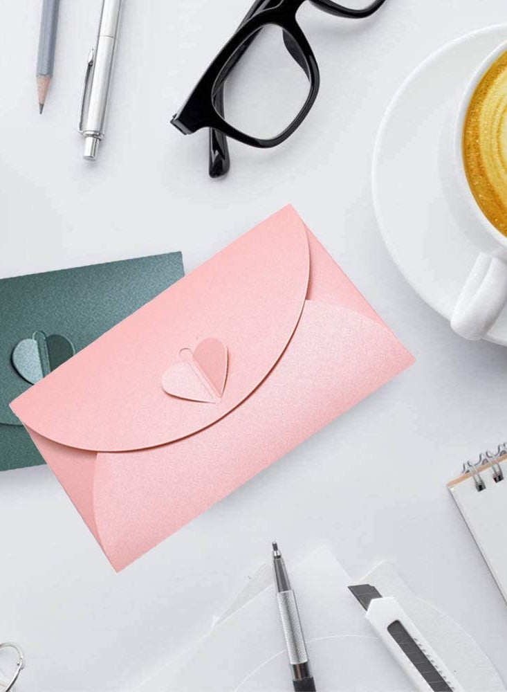 Zikra Mini Envelopes in Two Colors (20 Pieces) - Pearlescent Paper, Vintage Cute Heart Buckle for Wedding, Birthday, and Party Gift Cards (Pink & Green) - Image 5