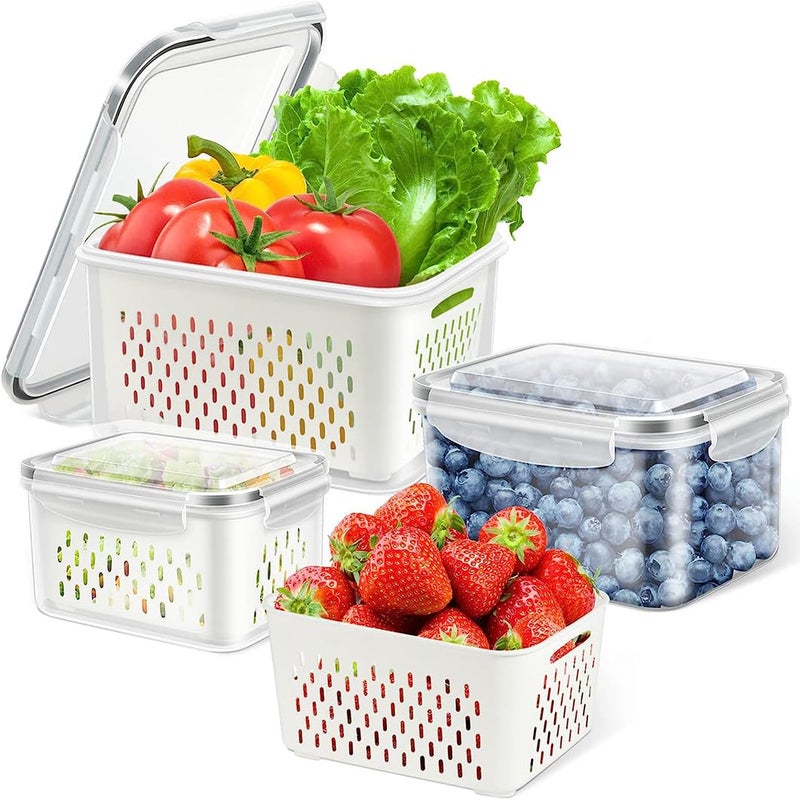 Fridge Food Storage Container  3 Pcs Clear Stackable Refrigerator Organizer Bins with Lid  Strainer BPAFree Airtight