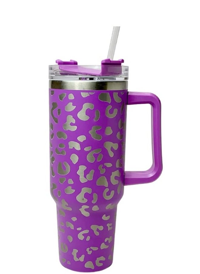 Executive LLC 40 oz Tumbler with Handle Leopard Stainless Steel Thermos Mug Coffee Cup Outdoor Car Mug Sports Travel Stainless Steel Tumbler (Purple)  - Image 4