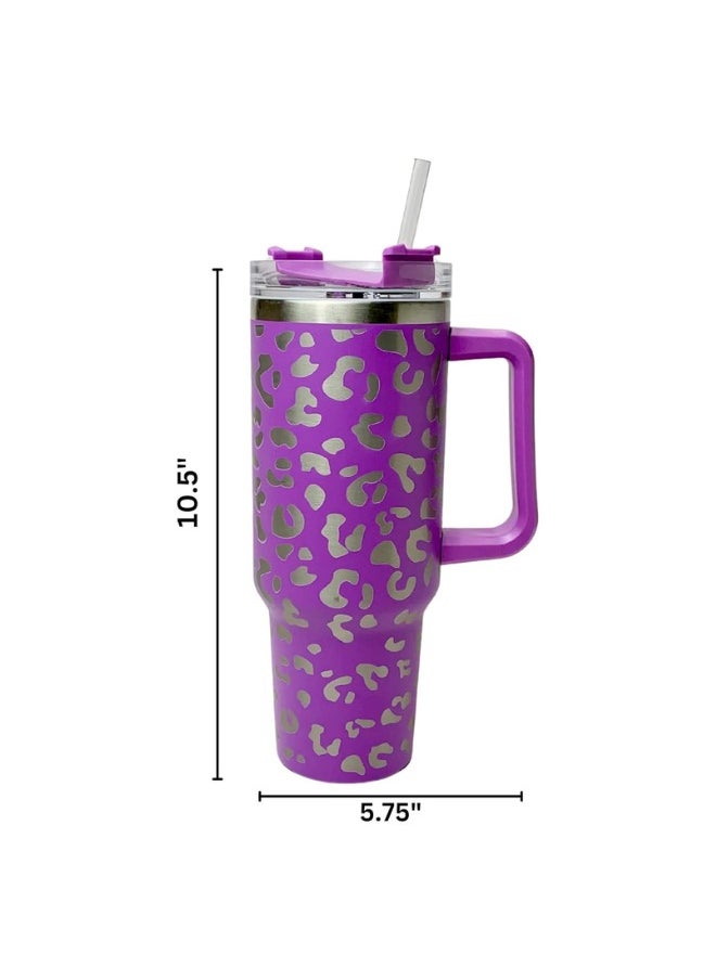 Executive LLC 40 oz Tumbler with Handle Leopard Stainless Steel Thermos Mug Coffee Cup Outdoor Car Mug Sports Travel Stainless Steel Tumbler (Purple)  - Image 5