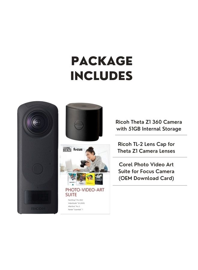RICOH Theta Z1 360 Camera with 51GB Internal Storage Bundle with Lens Cap and Photo and Video Suite Software Kit (3 Items) - Image 3
