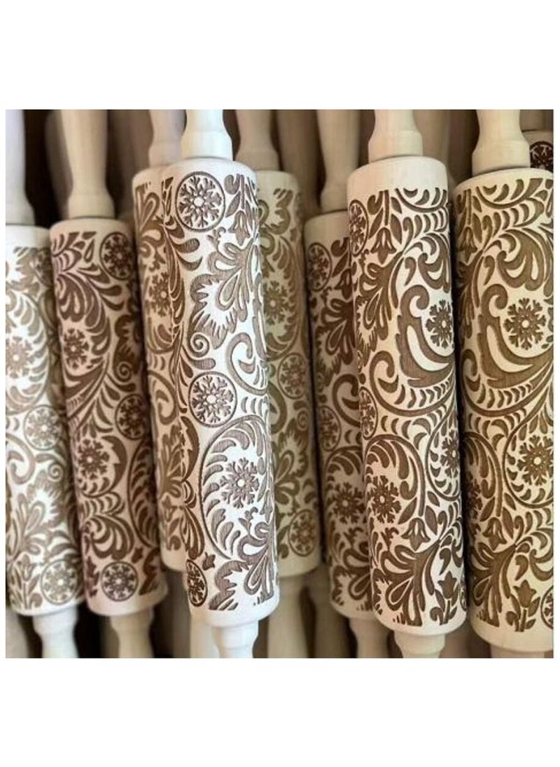 Lady Kitchen - Manual dough roller, rolling pin, carved wood, 33 x 4 cm - Image 1