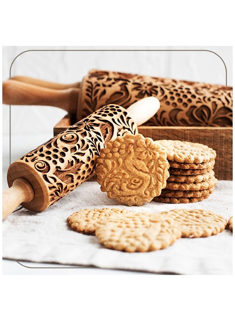 Lady Kitchen - Manual dough roller, rolling pin, carved wood, 33 x 4 cm - Image 1