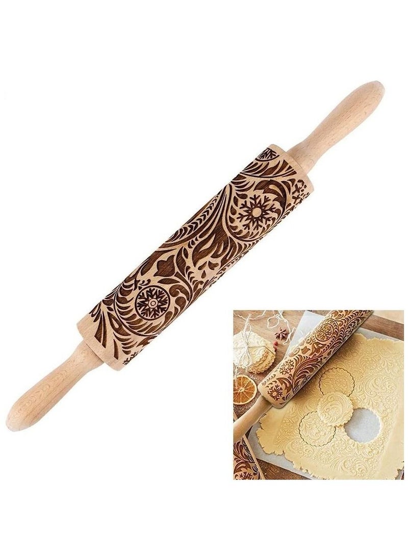 Lady Kitchen - Manual dough roller, rolling pin, carved wood, 33 x 4 cm - Image 1