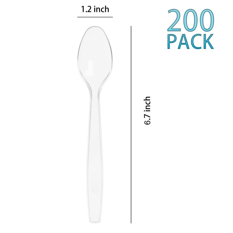 MOACOCK 200 Count Clear Plastic Spoons  Heavy Weight Disposable Spoons Cutlery Plastic Utensils  Clear PlasticSilverware Bulk - Image 2