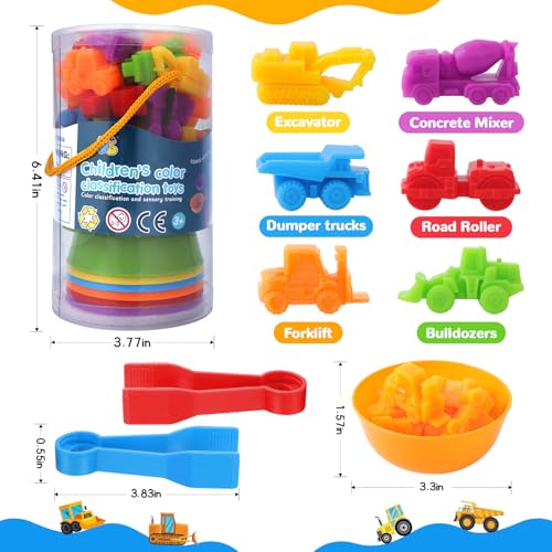 USATDD Counting Construction Vehicles Color Sorting Preschool Learning Matching Games Fine Motor Skills Toys Montessori Classroom Sensory Table Toys for Kids for Toddlers 3 4 5 - Image 5
