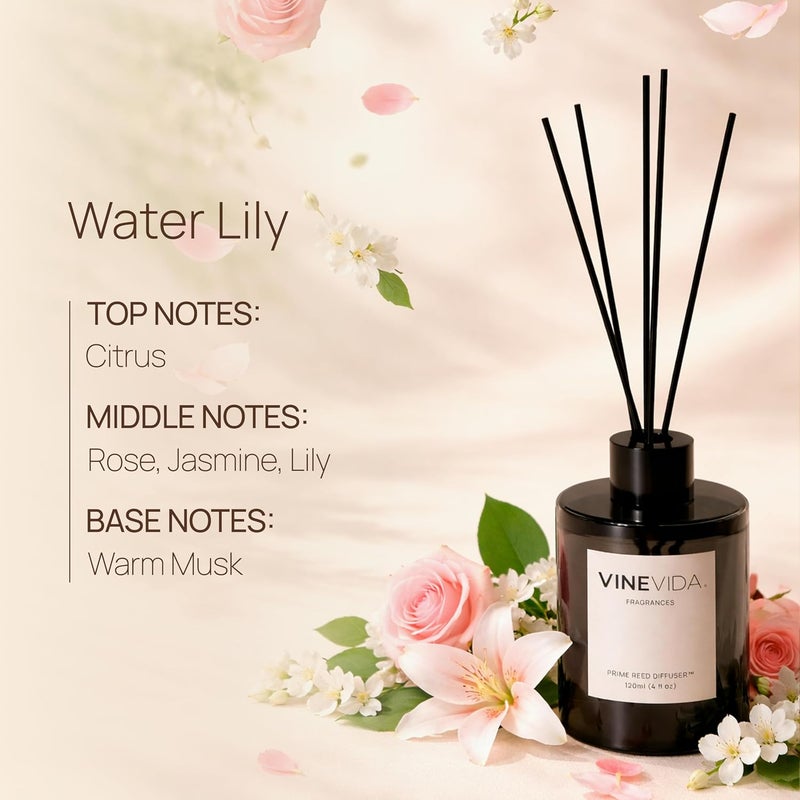 VINEVIDA | Water Lily | Reed Diffuser for Home & Bathroom | Long-Lasting Scent Sticks Set | Oil Stick Diffuser | Bathroom Scent - Image 2