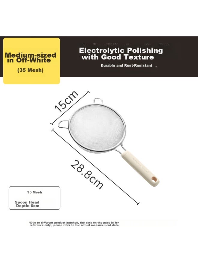 COOKER KING Chuidahuang Double-eared Strainer, Fine Mesh 304 Stainless Steel Filter Ladle, Soy Milk Strainer, Baby Food Sieve, White Medium Size 35 Mesh - Image 1