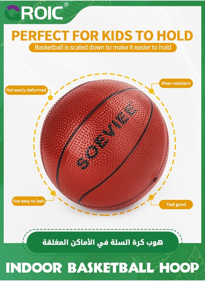GROIC Basketball Hoop, Indoor Mini Basketball Hoop Set for Kids 15.8*10.2 Inch, Over The Door Basketball Hoop with Sturdy Backboard, 90° Foldable Flex Rim, Wall Mount, Net, Ball and Pump  - Image 5