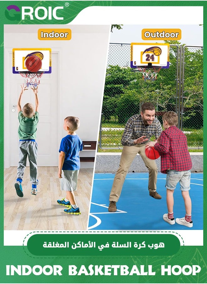 GROIC Basketball Hoop, Indoor Mini Basketball Hoop Set for Kids 15.8*10.2 Inch, Over The Door Basketball Hoop with Sturdy Backboard, 90° Foldable Flex Rim, Wall Mount, Net, Ball and Pump  - Image 4