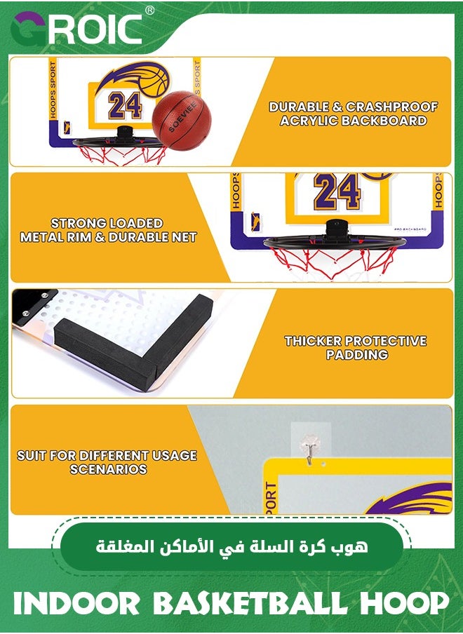 GROIC Basketball Hoop, Indoor Mini Basketball Hoop Set for Kids 15.8*10.2 Inch, Over The Door Basketball Hoop with Sturdy Backboard, 90° Foldable Flex Rim, Wall Mount, Net, Ball and Pump  - Image 3
