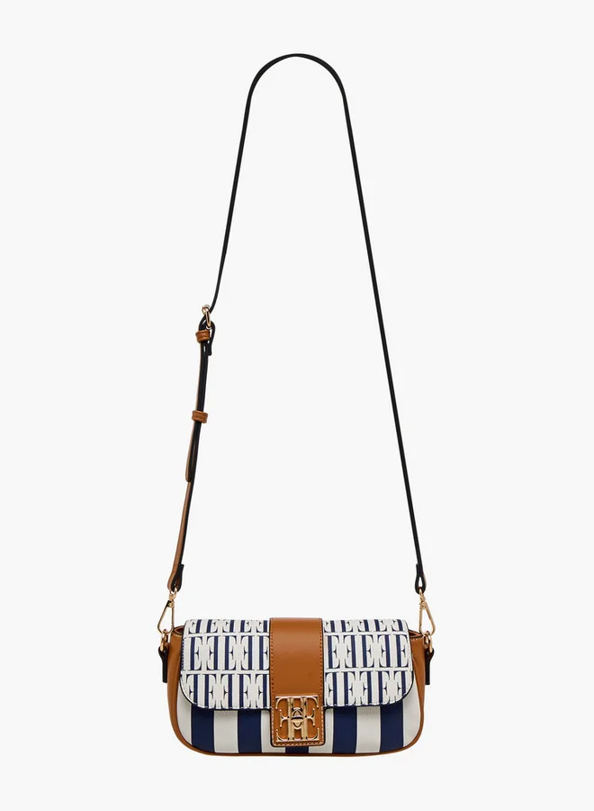 ELLE Monogram Print Crossbody Bag with Chain Strap and Twist Lock Closure