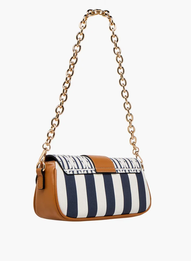 ELLE Monogram Print Crossbody Bag with Chain Strap and Twist Lock Closure