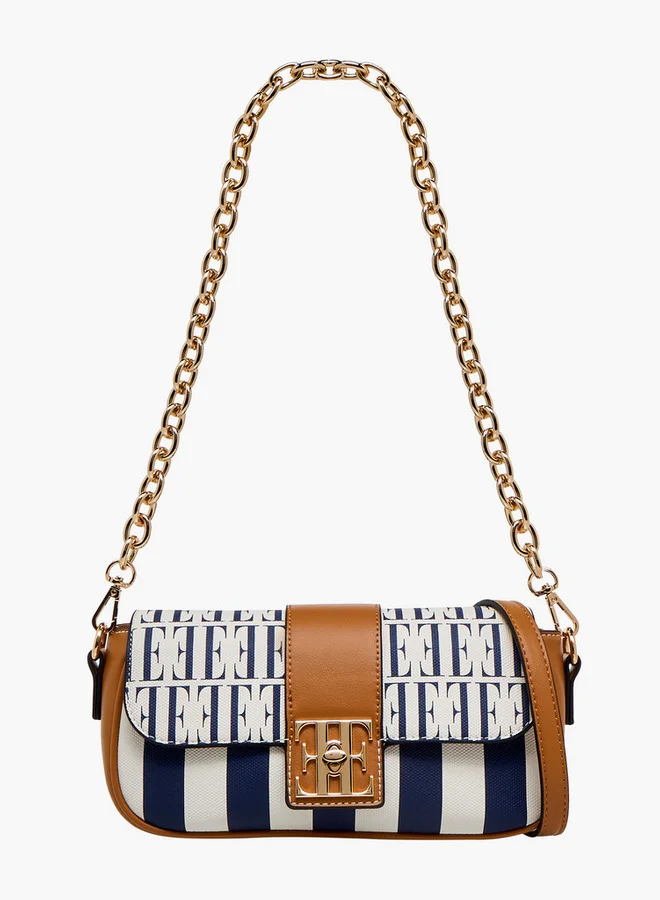 ELLE Monogram Print Crossbody Bag with Chain Strap and Twist Lock Closure