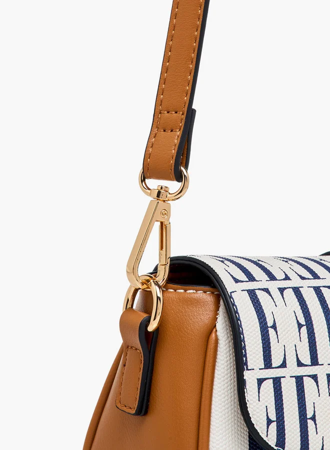 ELLE Monogram Print Crossbody Bag with Chain Strap and Twist Lock Closure
