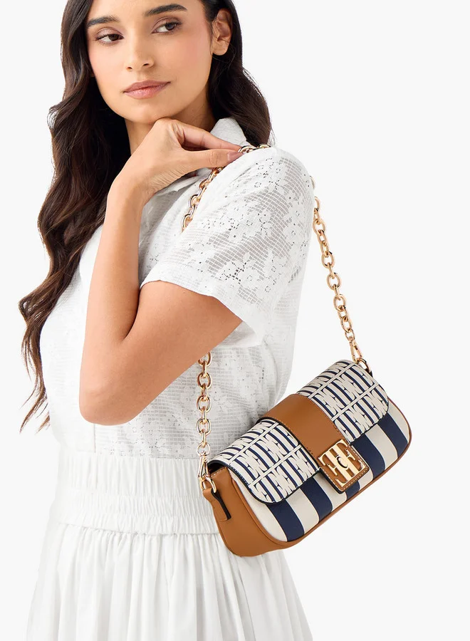 ELLE Monogram Print Crossbody Bag with Chain Strap and Twist Lock Closure