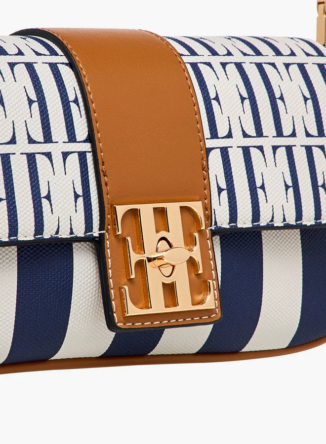 ELLE Monogram Print Crossbody Bag with Chain Strap and Twist Lock Closure