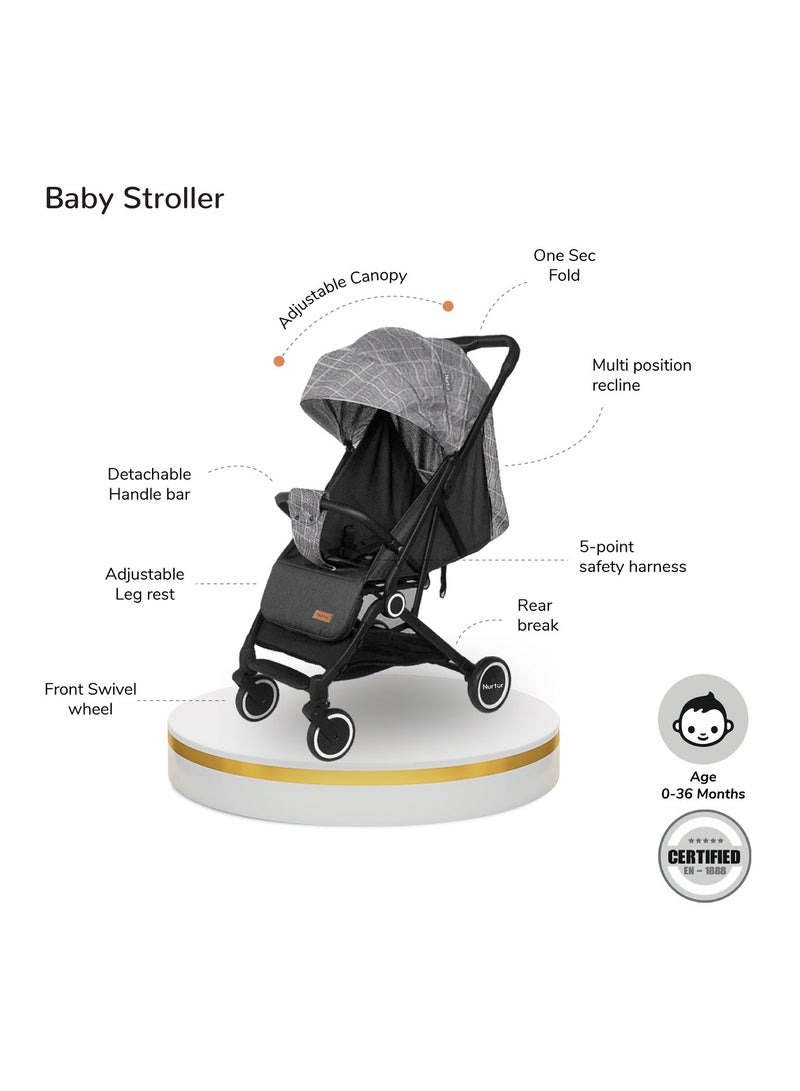 Nurtur Baby Stroller  Storage Basket One-hand fold design 5 Point Safety Harness EVA wheels  grey - Image 2