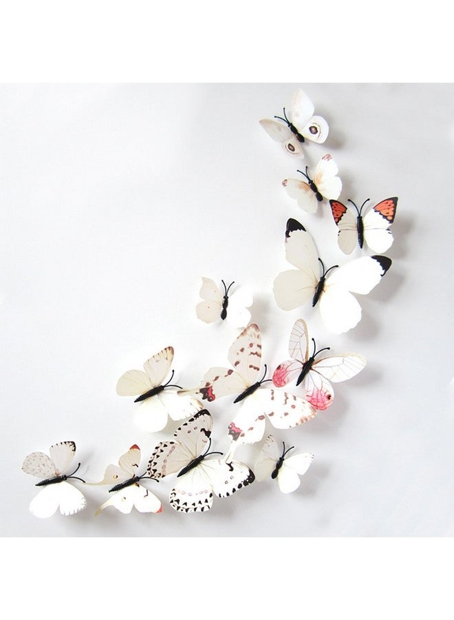 بينديا ملصقات حائط معدنية ثلاثية الأبعاد على شكل فراشة من Pindia، 12 قطعة، لتزيين المنزل وحفلات الزفاف (أبيض) - Image 1